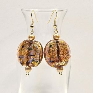 Pink and Silver Foil Glass Beaded Earrings